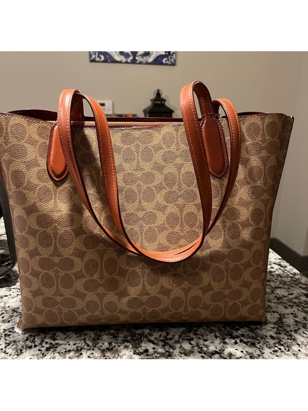 Coach Brown Signature Canvas Tote with Saddle Leather Trim - Picture 2 of 2